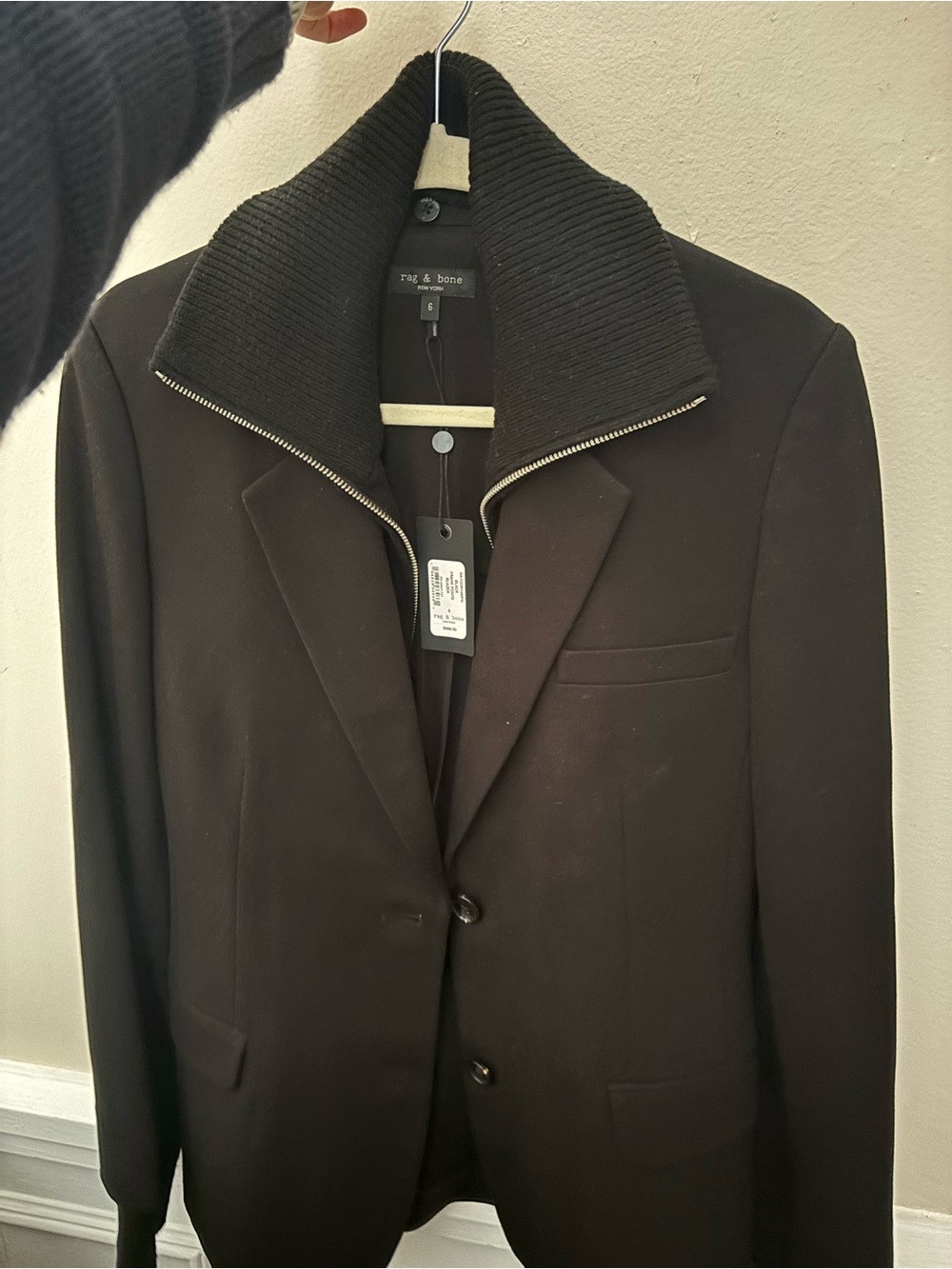 rag & bone Men's Black Sport Coat with Ribbed Zip Collar
